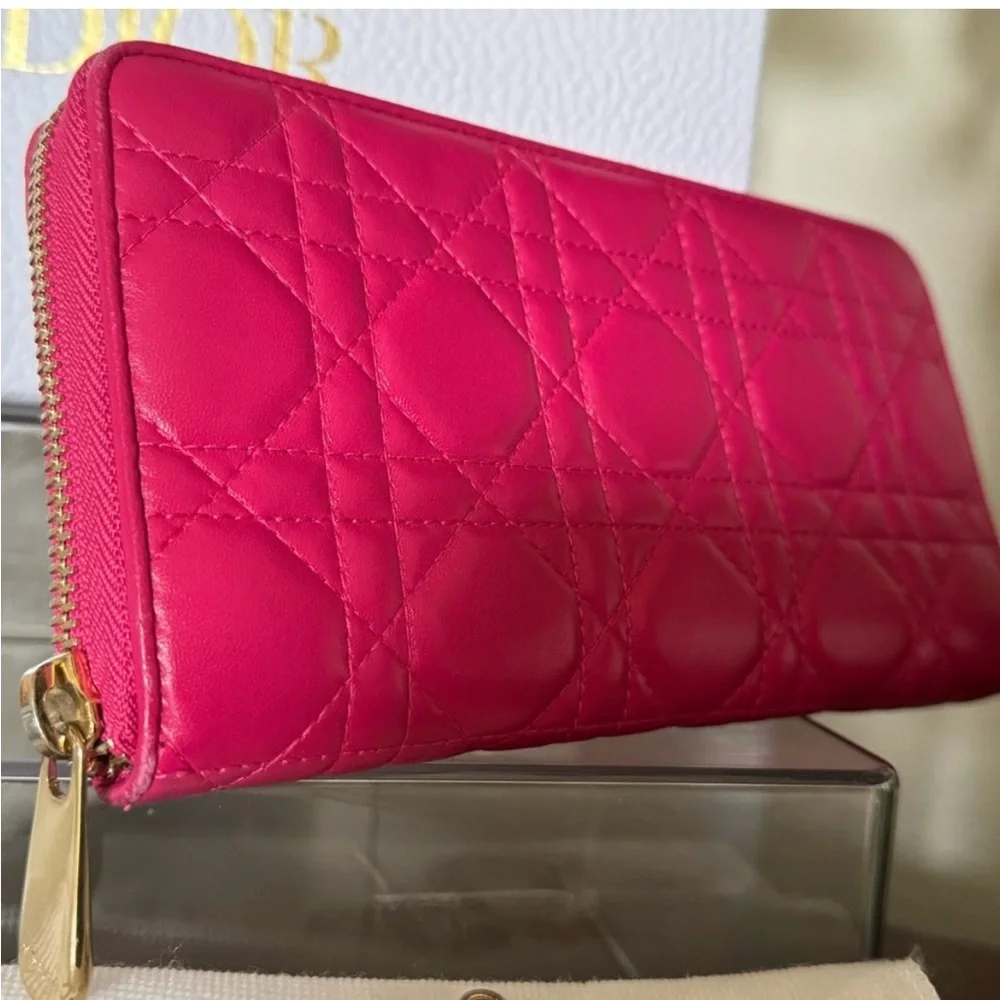 Christian Dior Fuchsia Long Zip Wallet With Charms